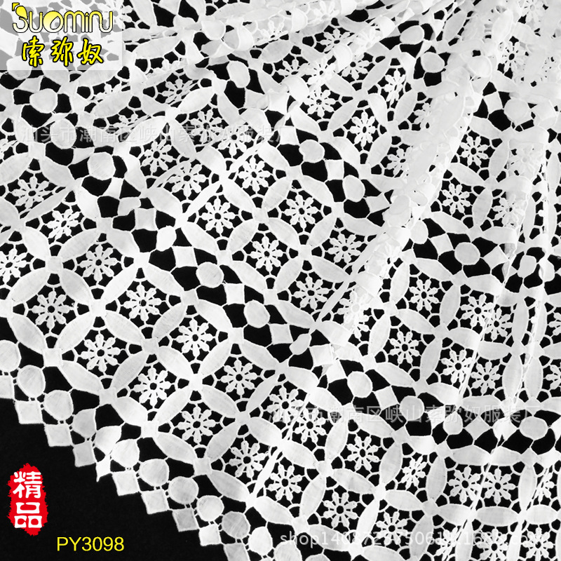 蕾丝花边面料  服装辅料 牛奶丝水溶刺绣满幅 绣花厂家直销DIY