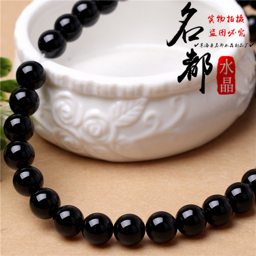 Natural crystal 7a black agate loose beads DIY sweater chain jewelry accessories round beads black agate semi-finished products wholesale