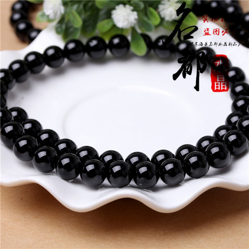 Natural crystal 7a black agate loose beads DIY sweater chain jewelry accessories round beads black agate semi-finished products wholesale
