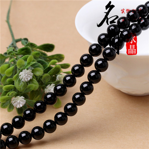 Natural crystal 7a black agate loose beads DIY sweater chain jewelry accessories round beads black agate semi-finished products wholesale