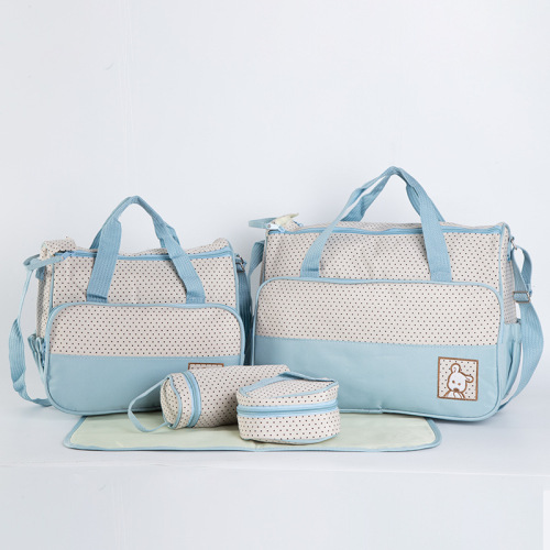 Foreign Trade Fashion Printed Small Polka Dot Mommy Bag 5-Piece Set Multi-Functional Large-Capacity Shoulder Mommy Bag Maternity Bag