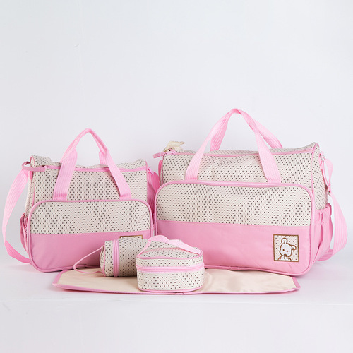 Foreign Trade Fashion Printed Small Polka Dot Mommy Bag 5-Piece Set Multi-Functional Large-Capacity Shoulder Mommy Bag Maternity Bag