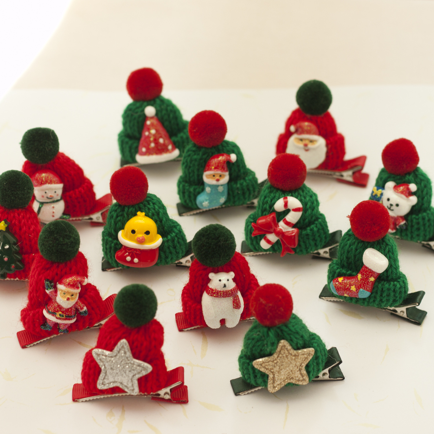 圣诞节庆毛球圣诞帽子发夹边夹 五角星毛线帽发圈儿童头饰ET507