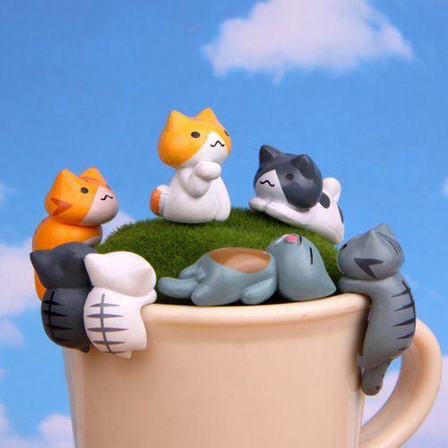 6 cute Japanese cat and tiger cat figures, Korean version, versatile, creative, fresh, micro-landscape, gardening and landscaping dolls