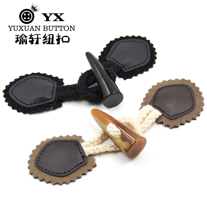 太阳花形状咖啡色树脂牛角尖对扣 带皮牛角纽扣 大衣毛衣风衣扣子