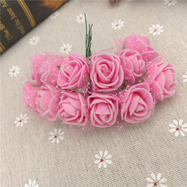 En stock 2.5 CM144 hilo artificial PE espuma flor DIY flor falsa caja de dulces PE hilo rosa