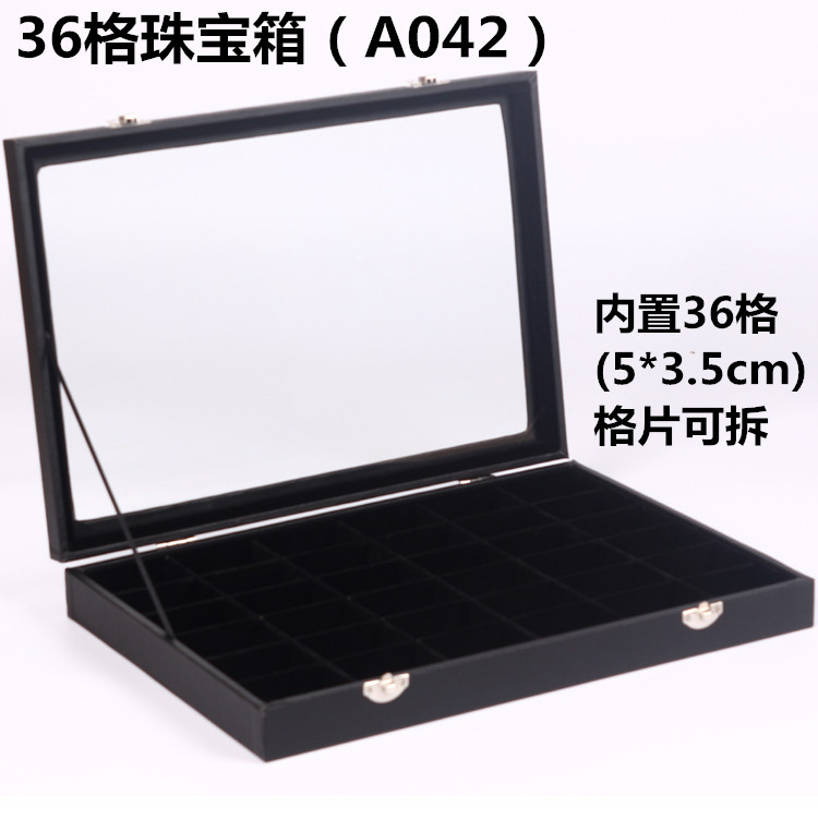 Caja de joyería negra, collar de joyería, anillo, pendientes, pulsera, caja de exhibición de almacenamiento de celosía Wenwan, vidrio a prueba de polvo con tapa