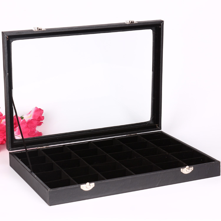 Caja de joyería negra, collar de joyería, anillo, pendientes, pulsera, caja de exhibición de almacenamiento de celosía Wenwan, vidrio a prueba de polvo con tapa