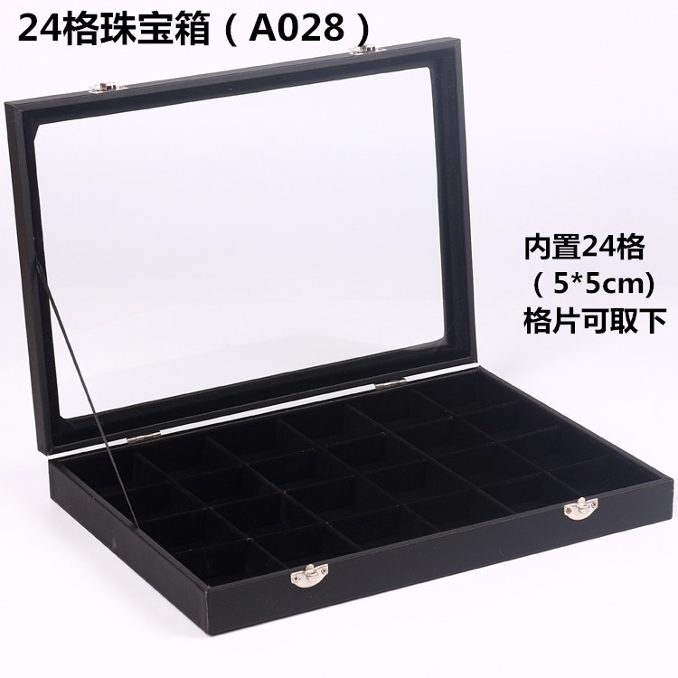 Caja de joyería negra, collar de joyería, anillo, pendientes, pulsera, caja de exhibición de almacenamiento de celosía Wenwan, vidrio a prueba de polvo con tapa