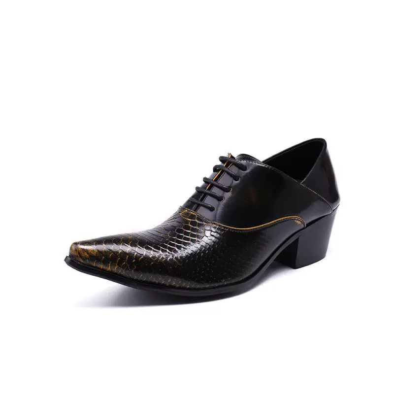 Повседневная мужская кожаная обувь с острым носком, увеличивающая рост, модная индивидуальная модная брендовая обувь, модная мужская обувь на высоком каблуке в британском стиле на шнуровке