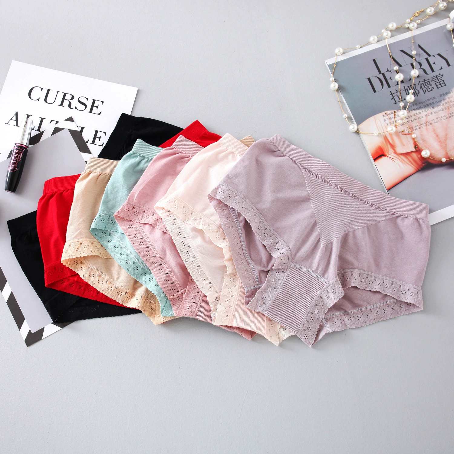 无 Underwear, elastic lace pants, mid rise
