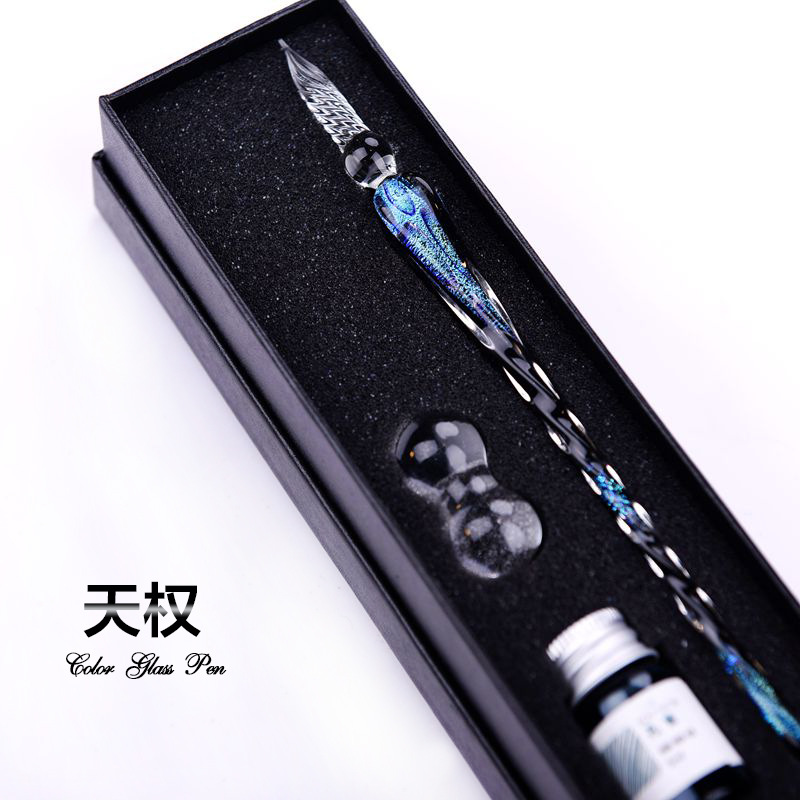 Hecho a mano cielo estrellado pluma de cristal inmersión agua cielo estrellado firma pluma brillo polvo inmersión pluma traje combinación fábrica al por mayor