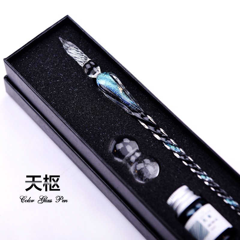Hecho a mano cielo estrellado pluma de cristal inmersión agua cielo estrellado firma pluma brillo polvo inmersión pluma traje combinación fábrica al por mayor