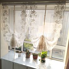 凝雪亚麻纱 毛线绣花窗帘窗纱飘窗提拉升降气球帘批发一件代发