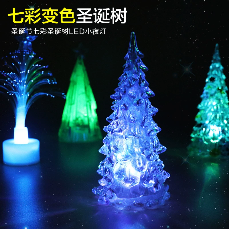 акриловая LED ночная лампа, красочная елка, 12.5×6×6 см, пластик + электроника
