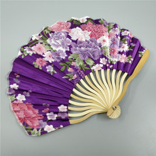 缎面印花日本和风折扇 贝壳扇,  优雅女扇 折叠女扇婚礼 舞台道具