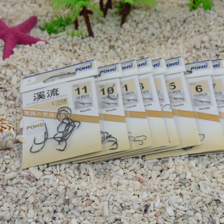 Qihu boutique corriente tiene 10 anzuelos púas/bolsa de acero alto carbono fabricante makou luya delgada tira negro pit asesino