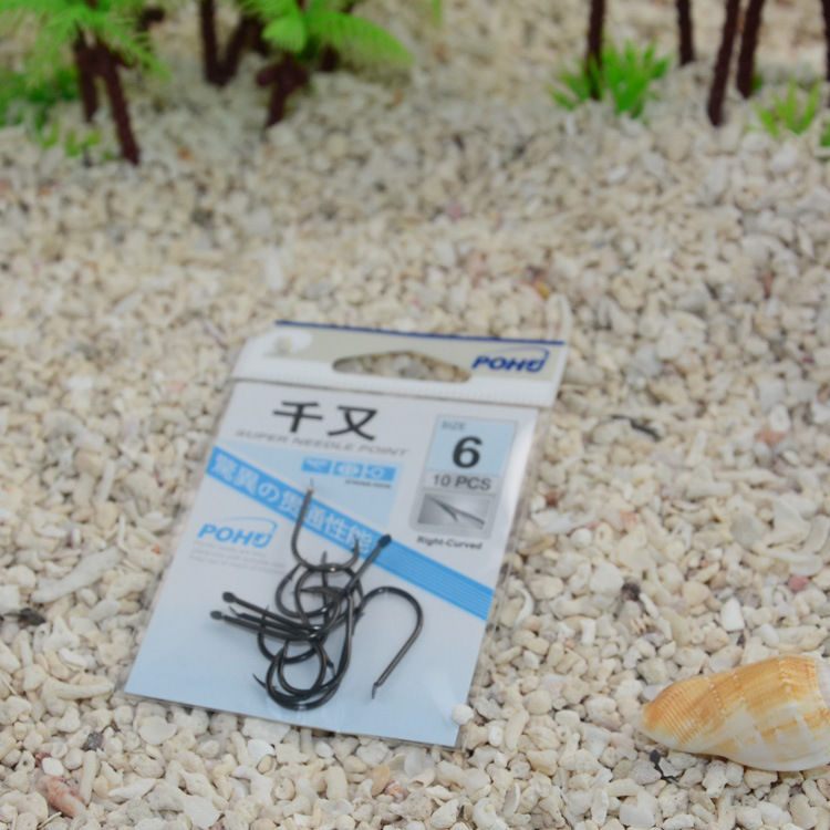 Qihu boutique mil ganchos de pescado con púas 10 unids/bolsa acero alto carbono fabricantes negro pit luya carpa hierba carpa abalorios boca