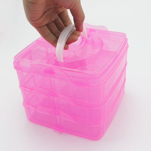 Small three-layer storage box with lid, 18-grid children's jewelry toy accessories storage box, transparent packaging box
