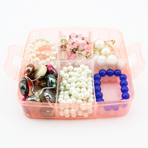 Small three-layer storage box with lid, 18-grid children's jewelry toy accessories storage box, transparent packaging box