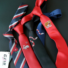 刺绣黑色红色定位领带男女士绣花韩版英伦窄式5CM6CM潮领带厂家