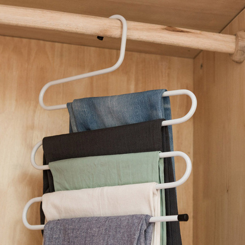 Wardrobe multifunctional S-shaped magic iron trouser rack for men and women, multi-layer anti-slip trouser clips, clothes and towel organizer rack