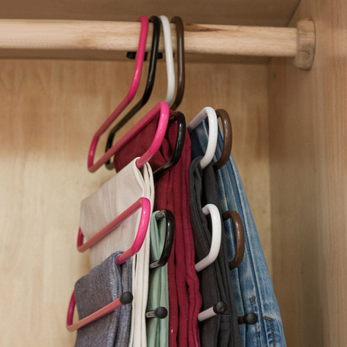 Wardrobe multifunctional S-shaped magic iron trouser rack for men and women, multi-layer anti-slip trouser clips, clothes and towel organizer rack
