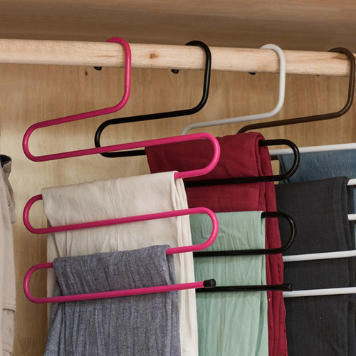 Wardrobe multifunctional S-shaped magic iron trouser rack for men and women, multi-layer anti-slip trouser clips, clothes and towel organizer rack