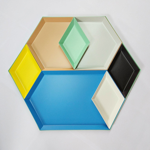 New red polygon fruit plate combination storage tray Nordic geometric rhombus metal hexagon jewelry tray