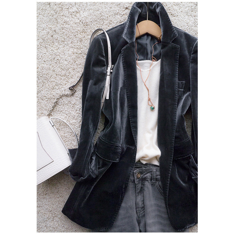 Velvet Street-Style Blazer for Women in Black Velvet, Available for Wholesale in 2025