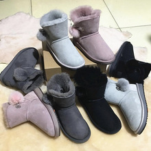 跨境专供新款冬季羊皮毛一体短筒水钻狐狸毛球挂坠短靴雪地靴女