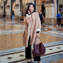 A6026冬季新款女装原创时尚设计都市时髦毛呢外套羊绒双面呢大衣
