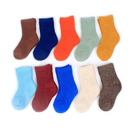 品质双针加绒加厚保暖儿童羊绒袜竖条冬季学生男童女童毛线袜子