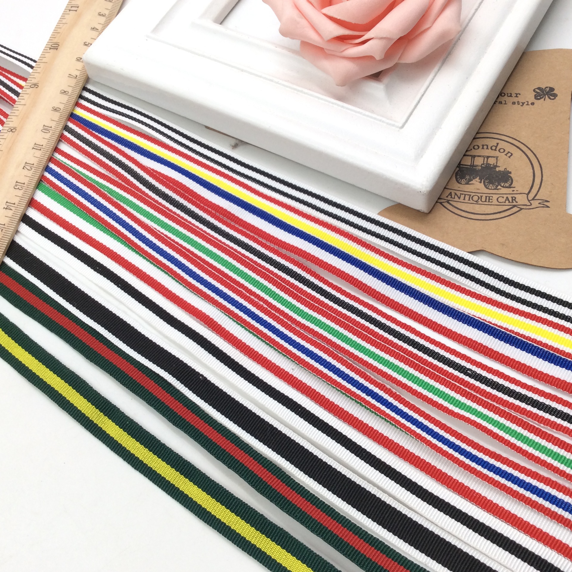 1cm涤纶带多色多条纹编织带diy蝴蝶结服装辅料礼品包装丝带织带