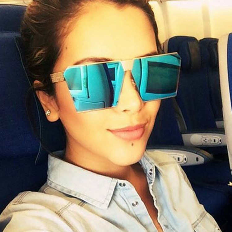 Square Sunglasses Large Frame Women's Cyber Trendy 2017 Sunglasses Fashion Men's Personalized Round Face Colorful Driving Reflective