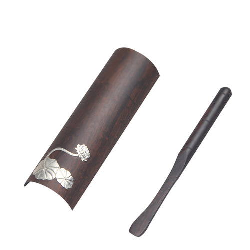 Factory direct sales Kung Fu tea ceremony accessories pure tin lotus bergamot tea room wooden ornaments household ebony solid wood tea set