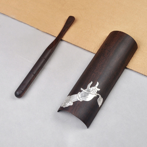 Factory direct sales Kung Fu tea ceremony accessories pure tin lotus bergamot tea room wooden ornaments household ebony solid wood tea set
