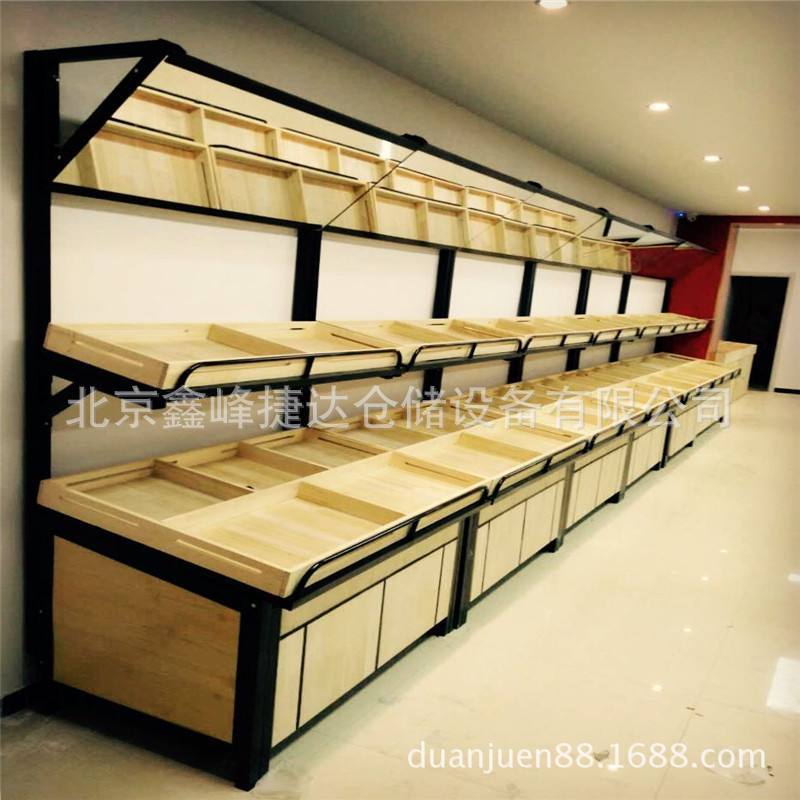 蔬菜架超市水果架钢木蔬菜水果货架货柜北京便利店木质生鲜果蔬架