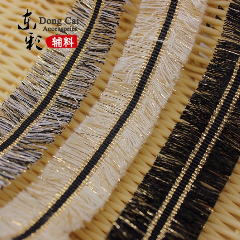 韩国小香风加金丝毛须花边织带 双边排须花边民族流苏DIY材料配件