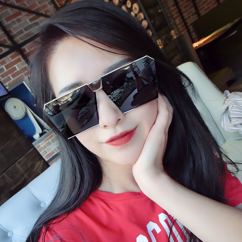 Square Sunglasses Large Frame Women's Cyber Trendy 2017 Sunglasses Fashion Men's Personalized Round Face Colorful Driving Reflective