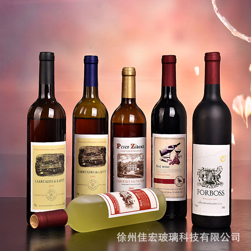 透明玻璃酒瓶现货供应墨绿色葡萄酒红酒瓶酒柜装饰木塞空酒瓶批发