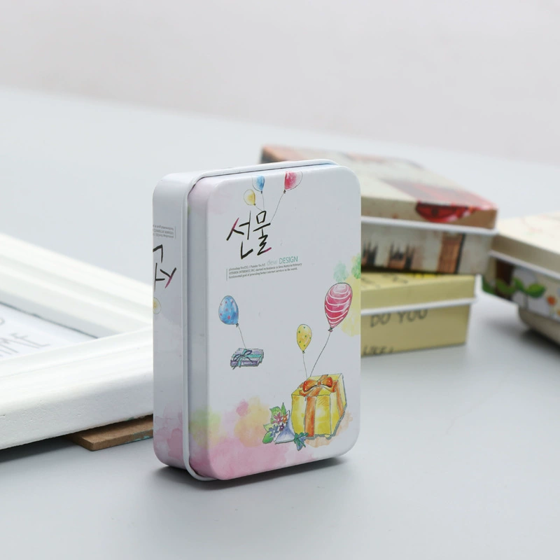 Rectangular metal tin storage box, postcard size, multiple designs, 9×6.5×2.4 cm