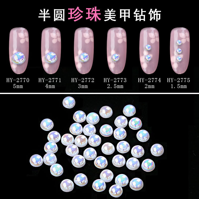 ABS magic color White Pearl flat semi-circular nail jewelry white acrylic Diamond 1000-grain nail jewelry ABS magic color White Pearl flat semi-circular nail jewelry white acrylic Diamond 1000-grain nail jewelry
