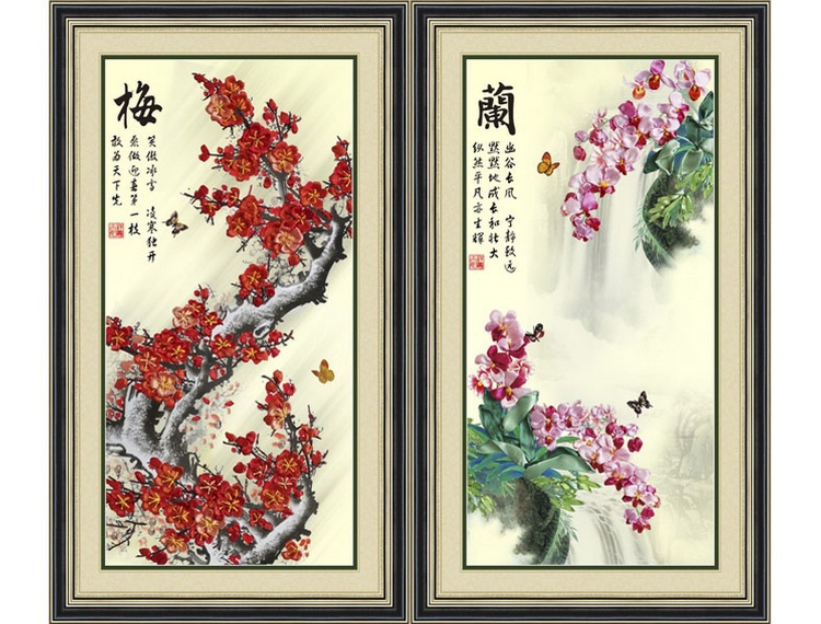 Oujin nianhua cinta bordado fábrica impresión en color directo colgando pintura ciruela orquídea crisantemo de bambú sala de estar entrada Decoración