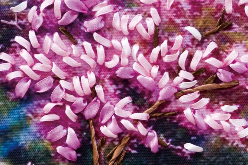 Oujin nianhua cinta bordado fábrica impresión en color directo colgando pintura flor de cerezo romántica sala de estar entrada pintura decorativa