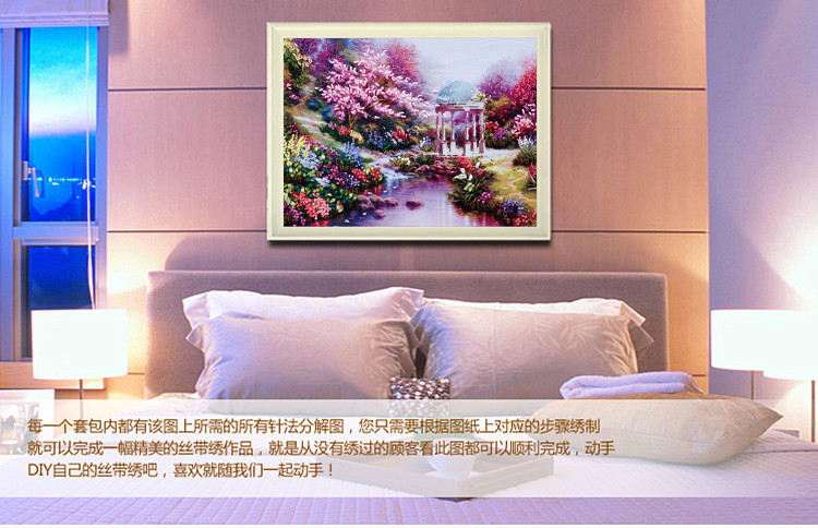 Oujin nianhua cinta bordado fábrica impresión en color directo colgando pintura flor de cerezo romántica sala de estar entrada pintura decorativa