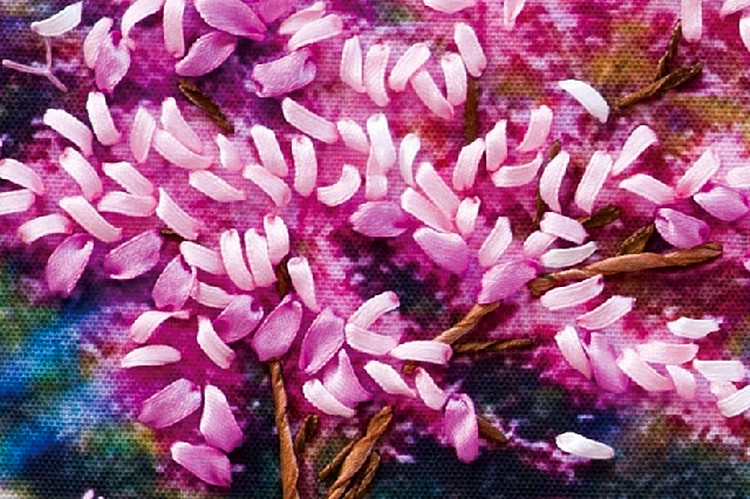 Oujin nianhua cinta bordado fábrica impresión en color directo colgando pintura flor de cerezo romántica sala de estar entrada pintura decorativa