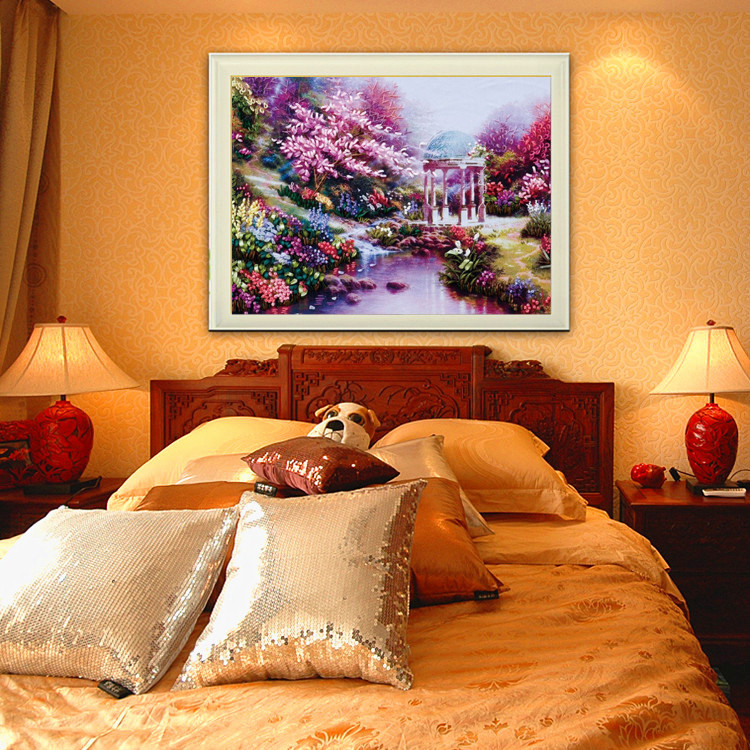 Oujin nianhua cinta bordado fábrica impresión en color directo colgando pintura flor de cerezo romántica sala de estar entrada pintura decorativa