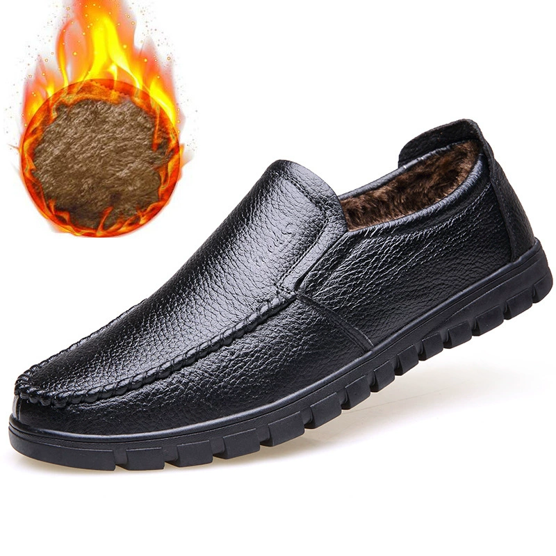 Фабрика прямых продаж зимой теплая хлопчатобумажная мужская кожаная обувь мужская кожаная обувь ленивая мужская кожаная обувь