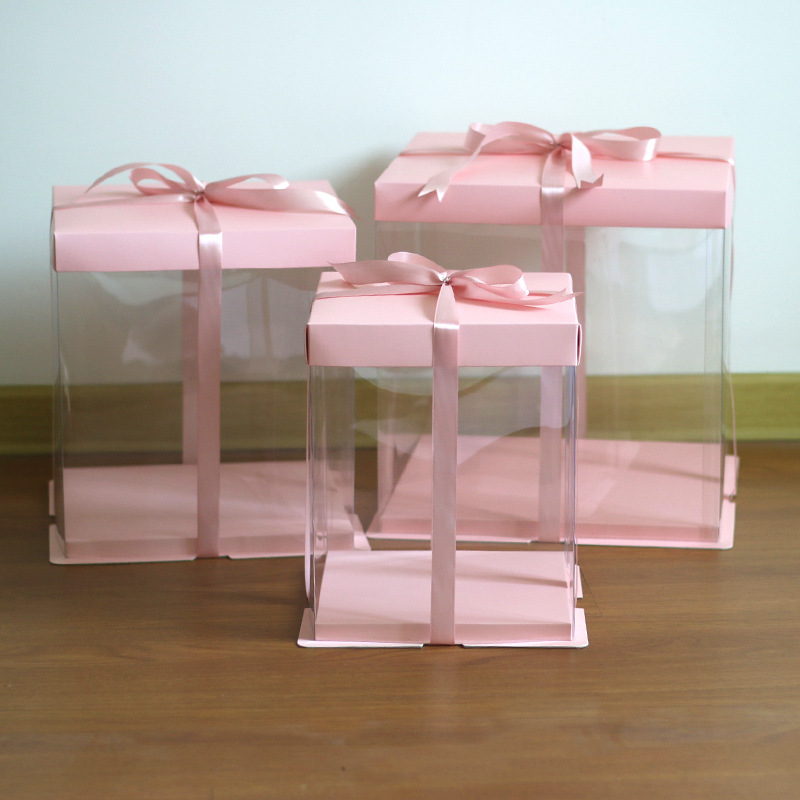 母亲节日蛋糕盒子6/8/10/12生日包装方形pet蛋糕盒材质设计环保